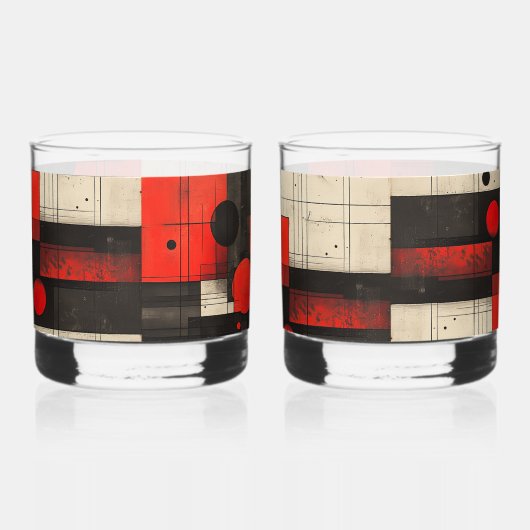 Geometrisch patroon van de rode zwarte crème whisky glas (Links)