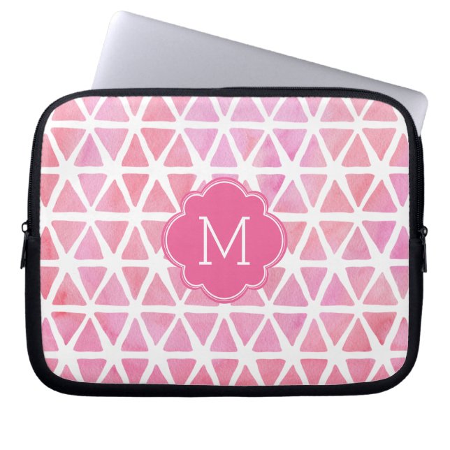 Geometrisch patroon van de roze Waterverf van Mono Laptop Sleeve (Voorkant)