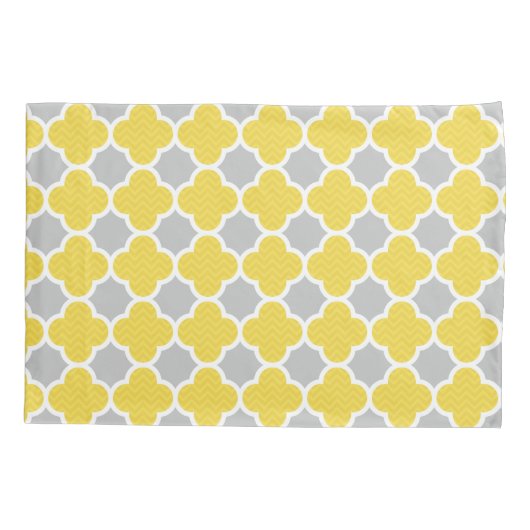 Geometrisch patroon van geel en grijs Quatrefoil Kussensloop (Achterkant)