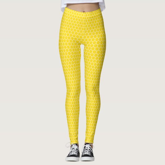Geometrisch patroon van gele Honeycomb Leggings (Voorkant)