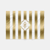 Geometrisch patroon van gemonogd goud & witte stre fleece deken (Voorkant (Horizontaal))