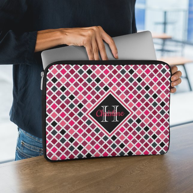 Geometrisch patroon van gepersonaliseerd meisje ro laptop sleeve (Creator heeft geüpload)