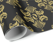 Geometrisch patroon van gouden en zwarte Ornamente Cadeaupapier (Rol Hoek)
