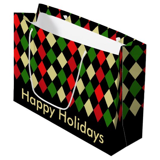 Geometrisch patroon van Holiday Harlequin Large Cadeautasje (Voorkant Gekanteld)