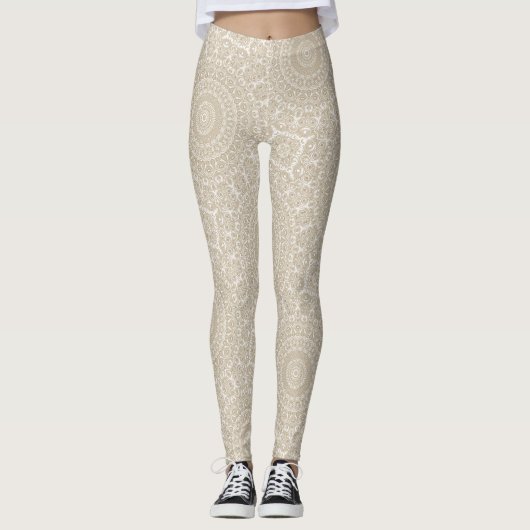 Geometrisch patroon van Khaki Mandala Leggings (Voorkant)