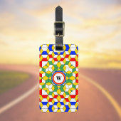 Geometrisch patroon van kleurrijke monogram bagagelabel