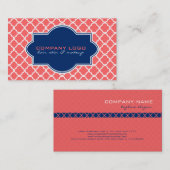 Geometrisch patroon van koraal en wit Quatrefoil Visitekaartje (Voorkant / Achterkant)
