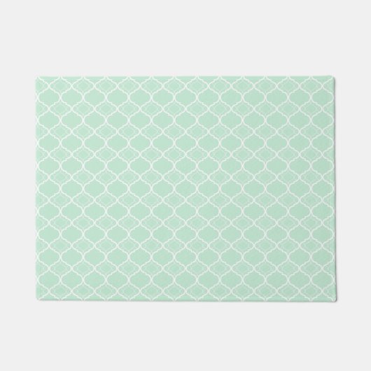 Geometrisch patroon van mint Green Quatrefoil Deurmat (Voorkant)