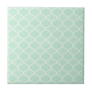Geometrisch patroon van mint Green Quatrefoil Tegeltje