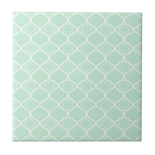 Geometrisch patroon van mint Green Quatrefoil Tegeltje (Voorkant)