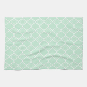 Geometrisch patroon van mint Green Quatrefoil Theedoek
