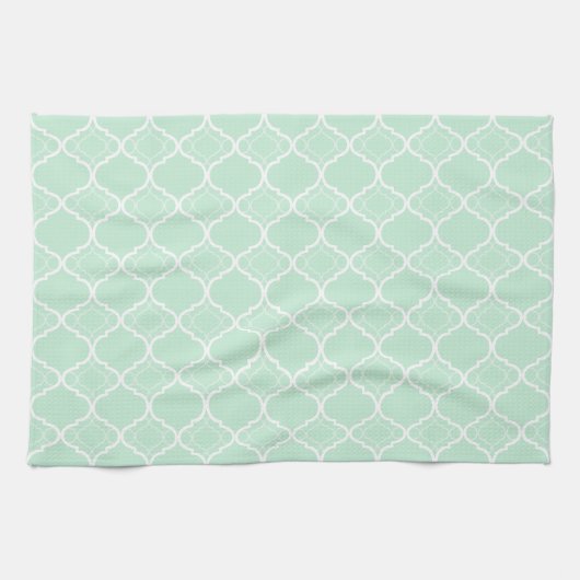 Geometrisch patroon van mint Green Quatrefoil Theedoek (Horizontaal)