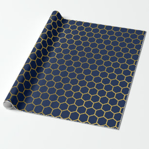 Geometrisch patroon van Navy Blue en Gold Hexagon Cadeaupapier