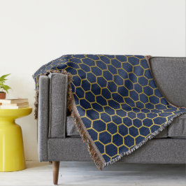 Geometrisch patroon van Navy Blue en Gold Hexagon Deken