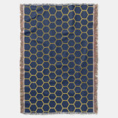 Geometrisch patroon van Navy Blue en Gold Hexagon Deken (Voorkant Verticaal)
