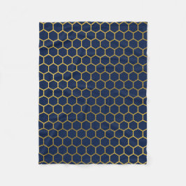 Geometrisch patroon van Navy Blue en Gold Hexagon Fleece Deken