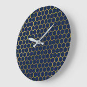 Geometrisch patroon van Navy Blue en Gold Hexagon Grote Klok (Hoek)