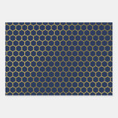 Geometrisch patroon van Navy Blue en Gold Hexagon Inpakpapier Vel (Voorkant)
