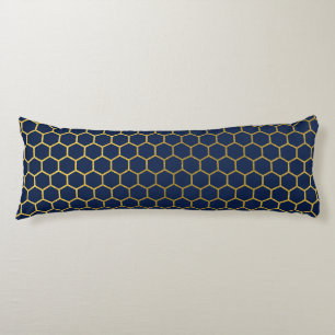Geometrisch patroon van Navy Blue en Gold Hexagon Lichaamskussen
