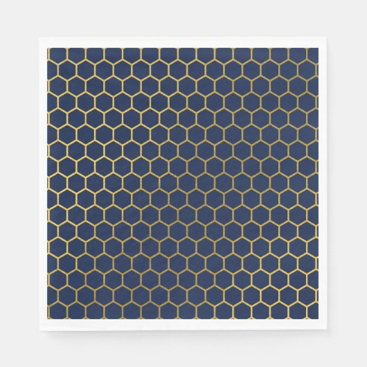 Geometrisch patroon van Navy Blue en Gold Hexagon Servet (Voorkant)