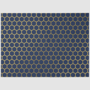 Geometrisch patroon van Navy Blue en Gold Hexagon Tissuepapier