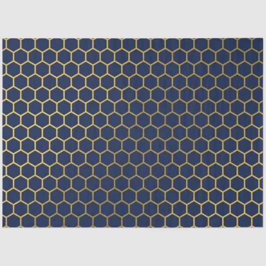 Geometrisch patroon van Navy Blue en Gold Hexagon Tissuepapier (Voorkant)