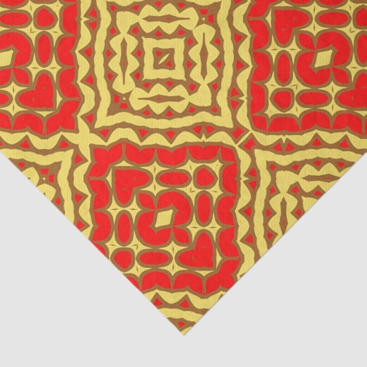 Geometrisch patroon van oosterrood en geel tissuepapier (Detail)