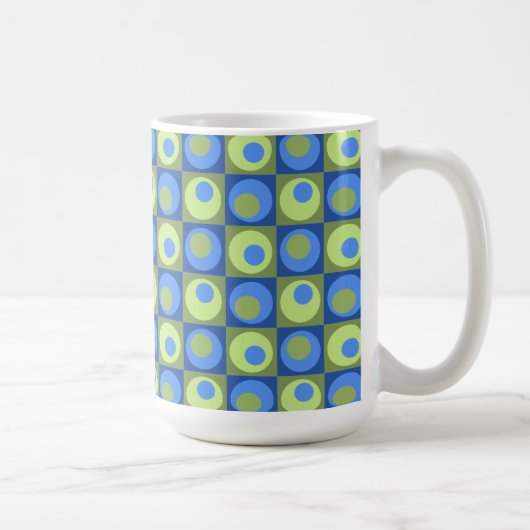 Geometrisch patroon van Periwinkle Blue Green Squa Koffiemok (Rechts)
