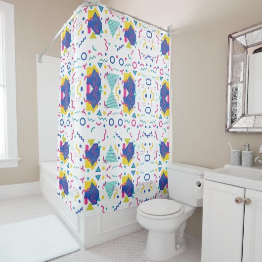 Geometrisch patroon van Retro Memphis Douchegordijn (In situ)