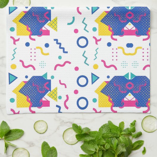 Geometrisch patroon van Retro Memphis Theedoek (Gevouwen)