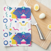 Geometrisch patroon van Retro Memphis Theedoek (Quarter Fold)