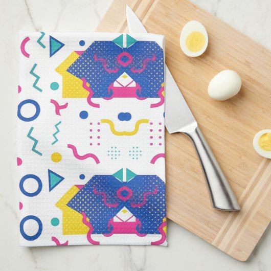 Geometrisch patroon van Retro Memphis Theedoek (Quarter Fold)