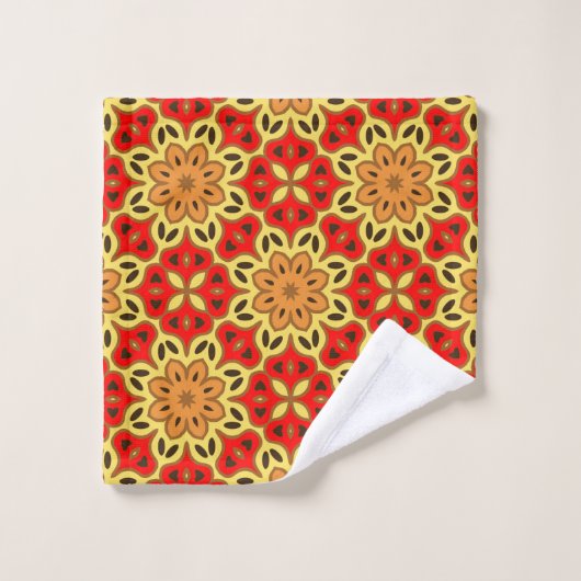 Geometrisch patroon van roodgeel en Oranje Bad Handdoek (Wasdoekje)