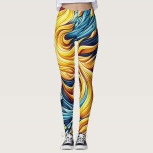 Geometrisch patroon van stromend geel vuurijs leggings