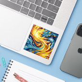 Geometrisch patroon van stromend geel vuurijs sticker (Laptop met iPhone)