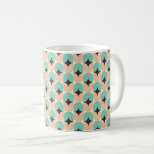 Geometrisch patroon van turquoise, beige en zwarte koffiemok