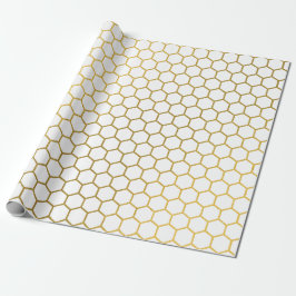 Geometrisch patroon van witte en goudhexagon cadeaupapier