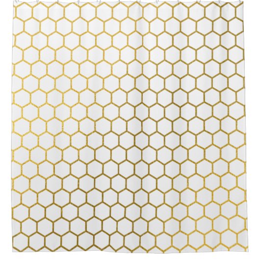 Geometrisch patroon van witte en goudhexagon douchegordijn (Voorkant)