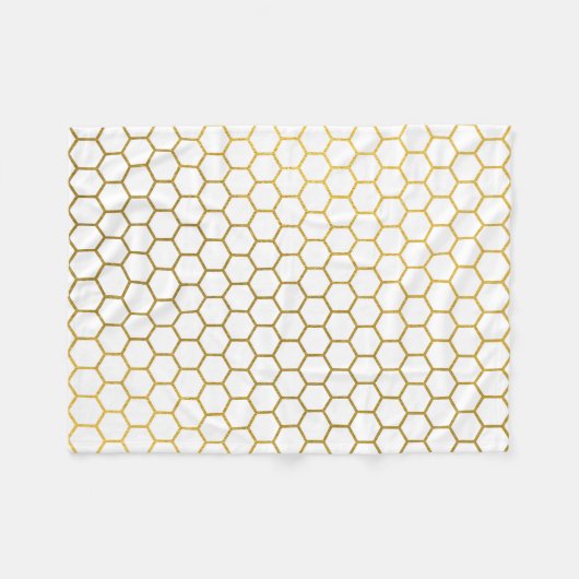 Geometrisch patroon van witte en goudhexagon fleece deken (Voorkant (Horizontaal))