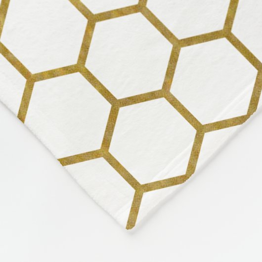 Geometrisch patroon van witte en goudhexagon fleece deken (Hoek)