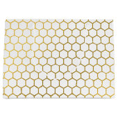Geometrisch patroon van witte en goudhexagon groot cadeauzakje (Voorkant)