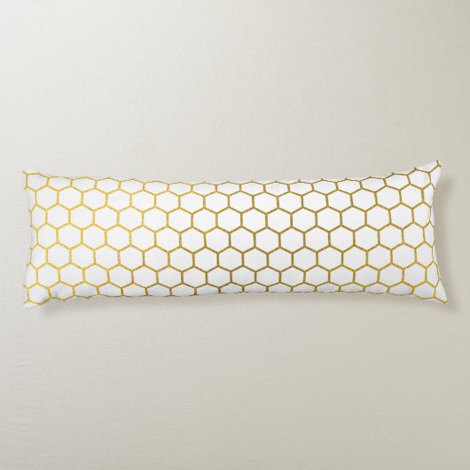 Geometrisch patroon van witte en goudhexagon lichaamskussen (Achterkant)