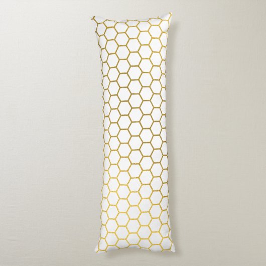 Geometrisch patroon van witte en goudhexagon lichaamskussen (Achterkant (Verticaal))