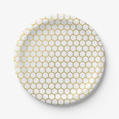 Geometrisch patroon van witte en goudhexagon papieren bordje (Voorkant)