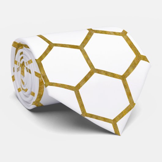 Geometrisch patroon van witte en goudhexagon stropdas (Opgerold)