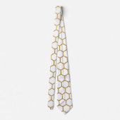 Geometrisch patroon van witte en goudhexagon stropdas (Achterkant)