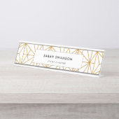 Geometrisch patroon van witte en goudkunstdeco bureau naambordje (Voorkant)