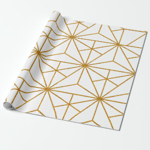 Geometrisch patroon van witte en goudkunstdeco cadeaupapier