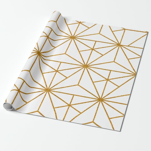 Geometrisch patroon van witte en goudkunstdeco cadeaupapier (Uitgerold)