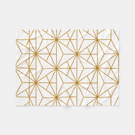Geometrisch patroon van witte en goudkunstdeco fleece deken (Voorkant (Horizontaal))